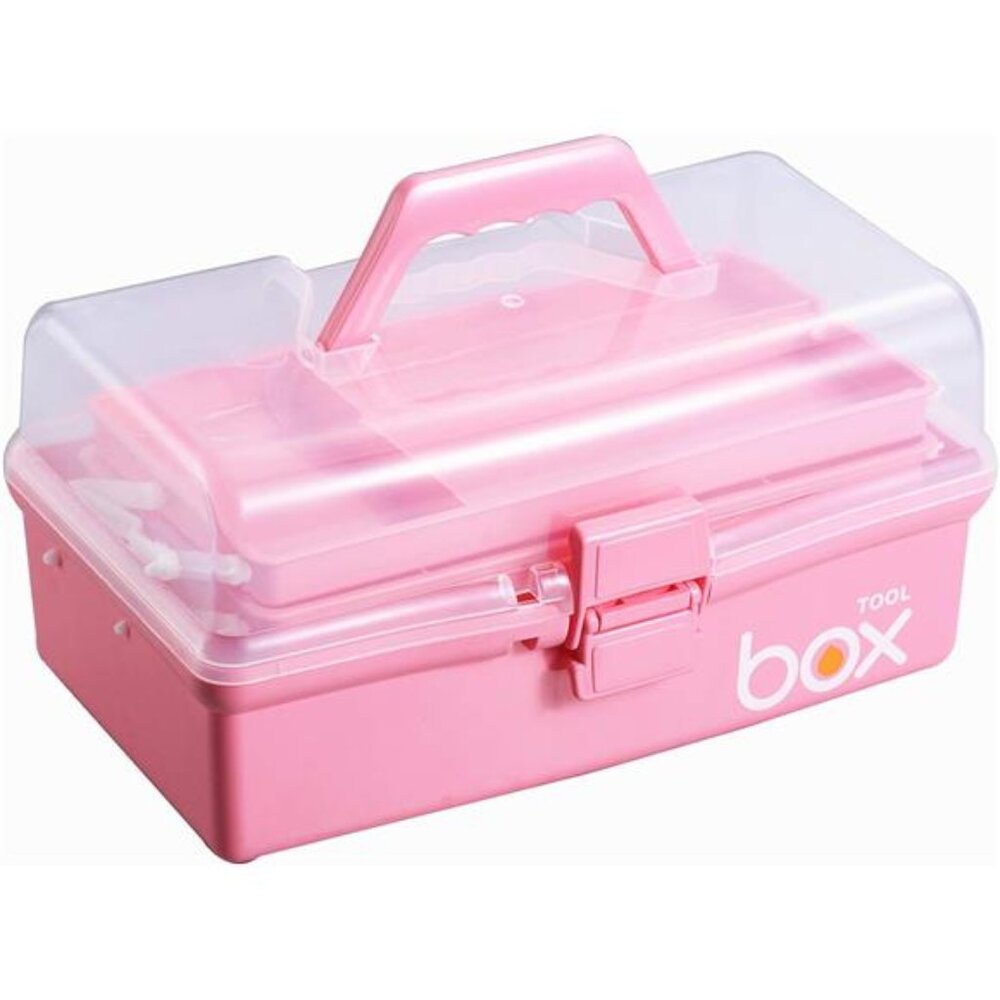 12'' Three-Layer Clear Plastic Storage Box with Handle, Craft Tool Box, 3 Layer